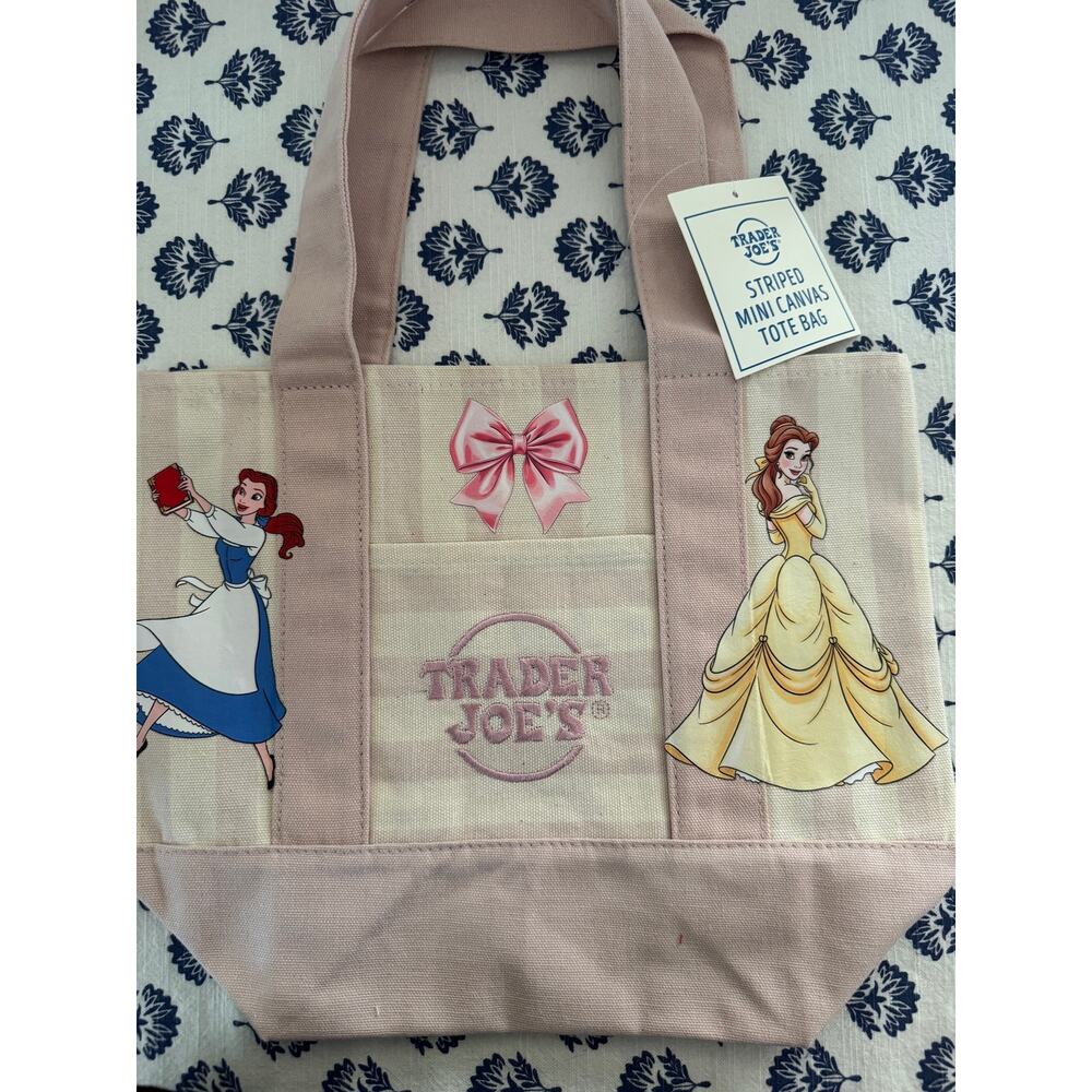 Disney Belle Pink Watercolor New Striped Custom Made Trader Joes Mini Tote